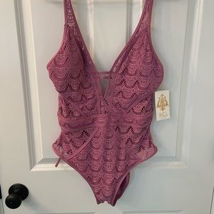 Becca pink crochet bathing suit